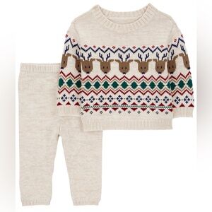Carter's Cream and Brown Reindeer Knit Set